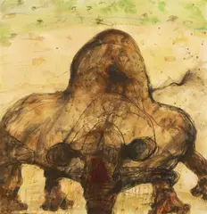 Rhino by John Olsen, watercolour, pastel and gouache on paper, sold Dec 2014