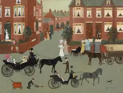 Helen Bradley, Grandpa held Prince 1977, 1977, oil on canvas on board
