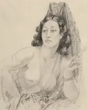 Untitled (Rita with Mantilla) by Norman Lindsay, pencil on paper, offered Dec 2014
