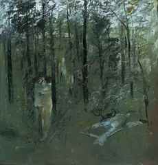 Figures and Lovers in Pine Forest 1973 by Arthur Boyd, 1973, oil on canvas, sold Dec 2014
