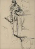Kutscher auf dem Milchwagen (Berlin Milk Cart) by Heinrich Zille, charcoal on paper, sold Dec 2014