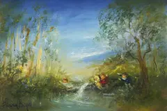 Chasey Across the Rippling Brook by David Boyd, oil on board, sold Dec 2014