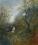David Boyd, Untitled (Children in the Bush), oil on board