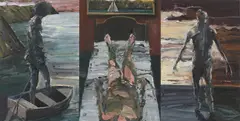 Boat, Bed, Boy 2006 by Euan MacLeod, 2006, synthetic polymer paint on paper laminated on canvas (triptych), offered Dec 2014