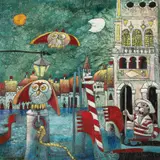Franco Anselmi, Untitled (Owls and Pussycat), oil on board