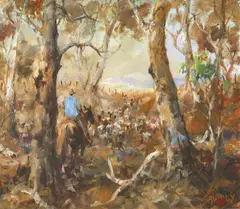 Dawdling in the Long Paddock by Hugh Sawrey, oil on canvas, sold Dec 2014