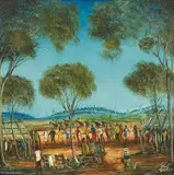 The Four Horse Race by Pro Hart, oil on board, sold Dec 2014