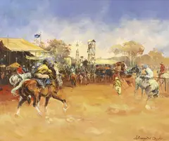 Untitled (Horse Race) by D'Arcy Doyle, oil on canvas board, sold Dec 2014
