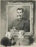 Untitled (Roosevelt, Churchill and Stalin) c1944 by Norman Lindsay, c1944, charcoal, ink and wash on paper, sold Dec 2014