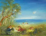 David Boyd, Untitled (Picnic by the Beach), oil on board