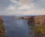 Ken Knight, Sydney Harbour from Mosman, oil on board