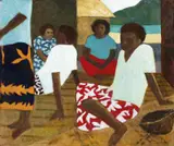 Untitled (Island Gathering) by Ray Crooke, oil on canvas, offered Sep 2014