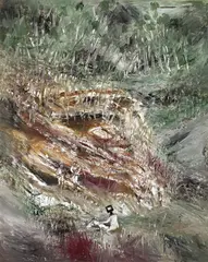 Sidney Nolan, Kelly in the Landscape 1964, 1964, oil on board