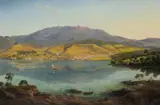 Eugene von Guerard, View of Hobart Town, with Mount Wellington in the Background 1856, 1856, oil on canvas