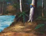 Albert Tucker, Parrots Near a Stream 1982