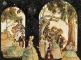 George W. Neville, Untitled (The Garden Party) 1930, 1930, watercolour on silk