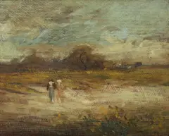 Figures in Landscape by Charles Conder, oil on panel, offered Sep 2014