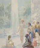 By the Fountain by Norman Lindsay, watercolour on paper, sold Sep 2014