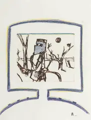 Sidney Nolan, Ned Kelly 1971, 1971, etching with coloured chalks