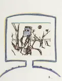Sidney Nolan, Ned Kelly 1971, 1971, etching with coloured chalks
