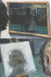 Euan MacLeod, Looking at Paintings, synthetic polymer paint on canvas (diptych)