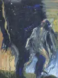 Euan MacLeod, Big Dark Figure and Small Light Figure Stepping 2004, 2004, synthetic polymer paint on canvas