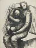 Henry Moore, Mother & Child XI 1983, 1983, etching and aquatint with roulette
