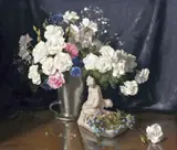 Albert John Sherman, Carnations, Cornflowers and Forget-Me-Nots, oil on canvas