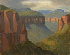 Untitled (Mountains) by Roland Wakelin, oil on board, sold Sep 2014