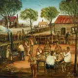 Backyard Barbecue by Pro Hart, oil on board, sold Sep 2014