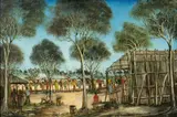 The Canegrass Grandstand by Pro Hart, oil on board, sold Sep 2014