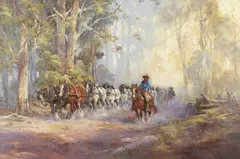 Untitled (A Team's Work) by D'Arcy Doyle, oil on canvas on board, sold Sep 2014