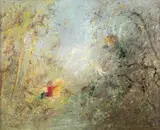David Boyd, The Angel Delivering the Baby Jesus to the Bush Children 1972, 1972, oil on board