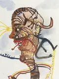 John Olsen, Man, Kangaroo and Landscape, mixed media on paper