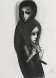 Robert Dickerson, Mother and Daughter, charcoal on paper