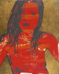 Alexia by David Bromley, synthetic polymer paint and gold leaf on canvas, sold Sep 2014