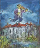 Yosl Bergner, The Fiddler on the Roof, oil on canvas