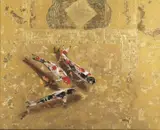 Nasser Ovissi, Three Fishes in Gold 1990, 1990, synthetic polymer paint and gold leaf on canvas