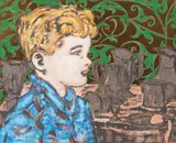 David Bromley, The Young Collector 2003, 2003, synthetic polymer paint and gold leaf on canvas