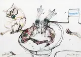 John Olsen, Studio Cat 2003, 2003, ink and crayon on paper