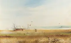 Maynard Waters, Building in the Outback, oil on board