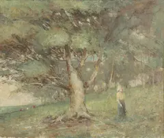 Jane Sutherland, Untitled (Figure by the Tree), oil on board