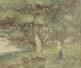 Jane Sutherland, Untitled (Figure by the Tree), oil on board