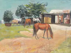 Untitled (Horses) by John Santry, oil on canvas on board, offered Sep 2014