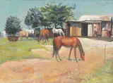 John Santry, Untitled (Horses), oil on canvas on board