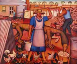 Bob Marchant, My Mother Always Carried a Stick to Stop the Goanna Stealing Eggs, oil on canvas
