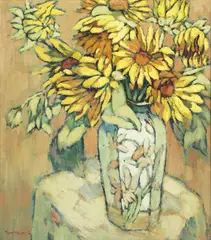 Fu Hong, Sunflowers, oil on canvas