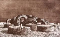 The Cable Coils 2001 by Jeffrey Smart, 2001, etching and aquatint, sold Sep 2014