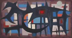 Untitled 1958 by John Coburn, 1958, oil on board, sold Jul 2014
