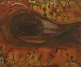 John Olsen, Evening Landscape with Fish Shaped 'Mine' 1985, 1985, oil on canvas